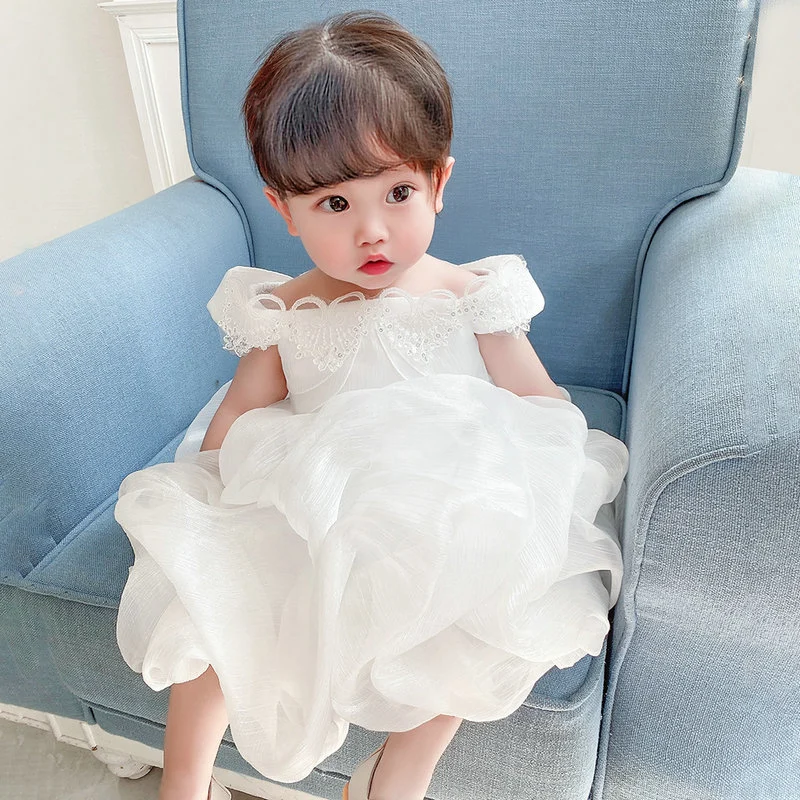 Fluffy Cake Skirt Mesh Shoulder Baby Full Moon Dress Wedding Dress