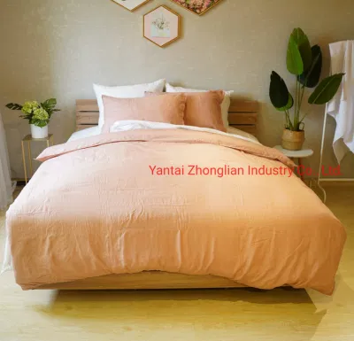 Bettwäsche-Set aus 100 % Baumwolle in gewaschener Leinenoptik, Bettbezug-Set mit 2 Kissenbezügen, Frühlings- und Herbst-Bettwäsche-Set
